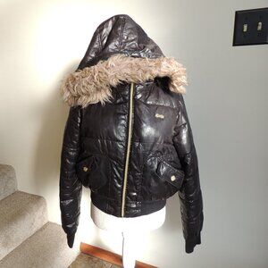Dereon Black Puffer Jacket Faux Fur Hood